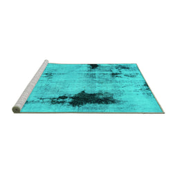 Sideview of Machine Washable Persian Turquoise Bohemian Area Rugs, wshabs2096turq