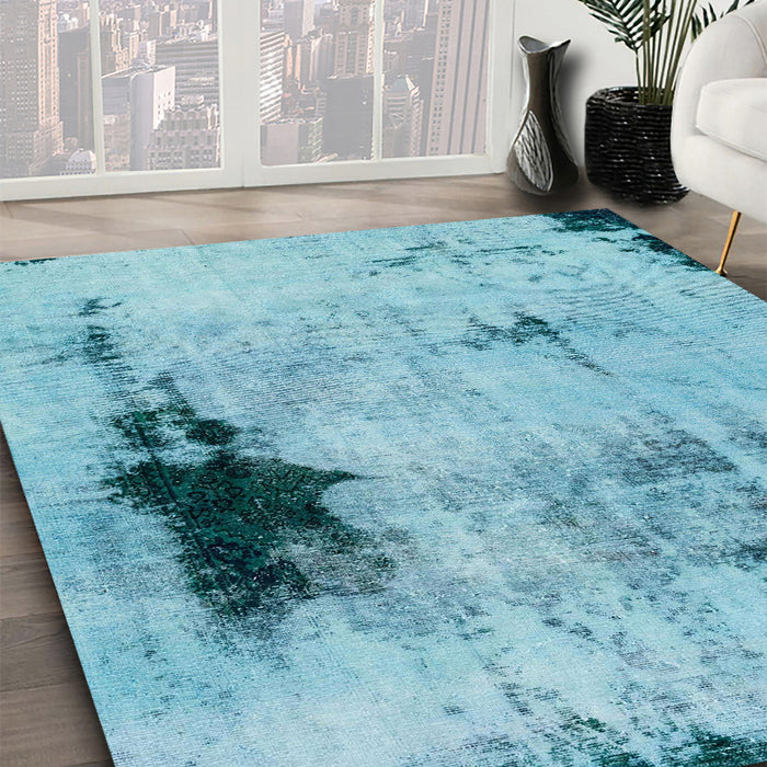Abstract Blue Ivy Blue Persian Rug in Family Room, abs2096