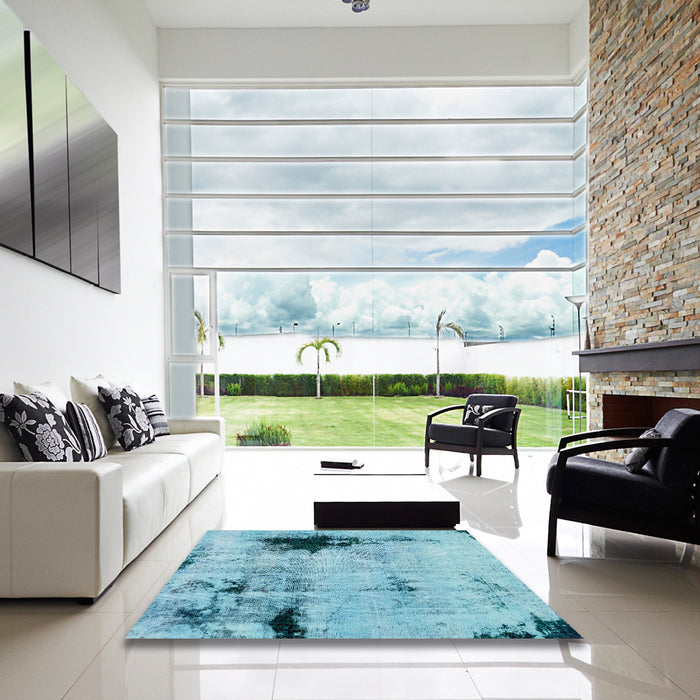 Square Machine Washable Abstract Blue Ivy Blue Rug in a Living Room, wshabs2096