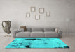 Machine Washable Persian Turquoise Bohemian Area Rugs in a Living Room,, wshabs2096turq
