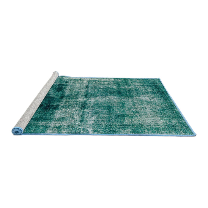 Sideview of Machine Washable Abstract Teal Green Rug, wshabs2097