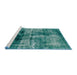 Sideview of Machine Washable Abstract Teal Green Rug, wshabs2097