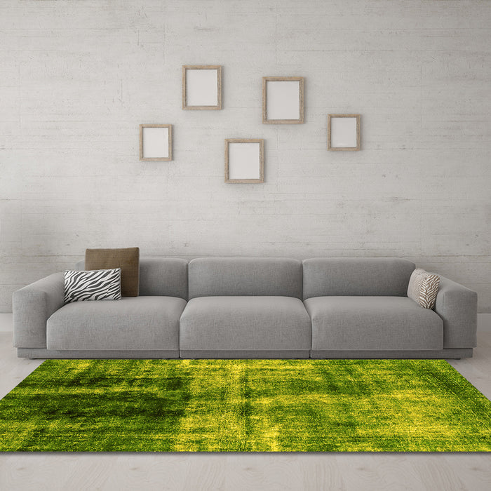 Machine Washable Abstract Yellow Modern Rug in a Living Room, wshabs2097yw