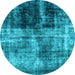 Round Machine Washable Abstract Light Blue Modern Rug, wshabs2097lblu