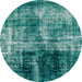 Round Machine Washable Abstract Teal Green Rug, wshabs2097