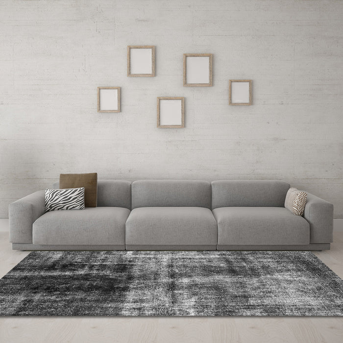 Machine Washable Abstract Gray Modern Rug in a Living Room,, wshabs2097gry