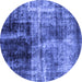 Round Abstract Blue Modern Rug, abs2097blu