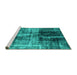 Sideview of Machine Washable Abstract Turquoise Modern Area Rugs, wshabs2097turq