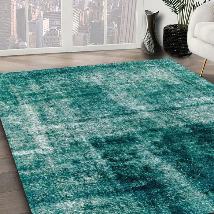 Abstract Teal Green Modern Rug in Family Room, abs2097