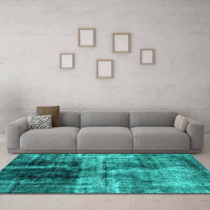 Machine Washable Abstract Turquoise Modern Area Rugs in a Living Room,, wshabs2097turq