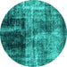 Round Abstract Turquoise Modern Rug, abs2097turq