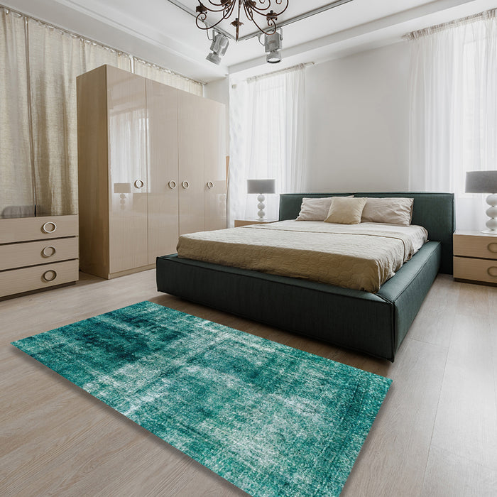 Machine Washable Abstract Teal Green Rug in a Bedroom, wshabs2097