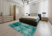 Abstract Teal Green Modern Rug in a Bedroom, abs2097