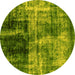 Round Abstract Yellow Modern Rug, abs2097yw