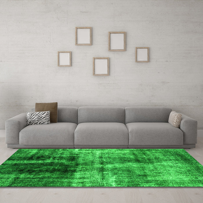 Machine Washable Abstract Green Modern Area Rugs in a Living Room,, wshabs2097grn