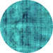 Round Abstract Turquoise Modern Rug, abs2098turq