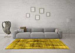 Machine Washable Abstract Yellow Modern Rug in a Living Room, wshabs2098yw