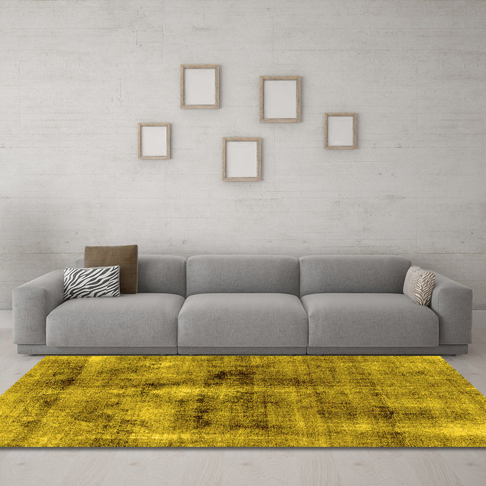 Machine Washable Abstract Yellow Modern Rug in a Living Room, wshabs2098yw