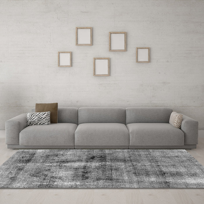Machine Washable Abstract Gray Modern Rug in a Living Room,, wshabs2098gry