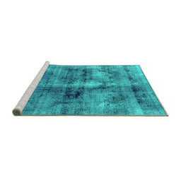 Sideview of Machine Washable Abstract Turquoise Modern Area Rugs, wshabs2098turq