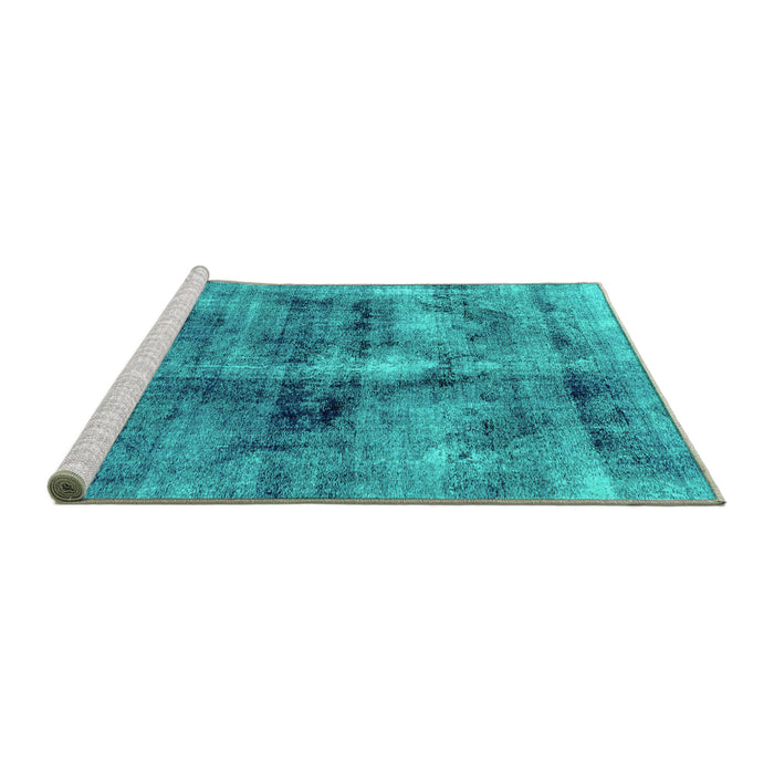 Sideview of Machine Washable Abstract Turquoise Modern Area Rugs, wshabs2098turq