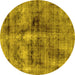 Round Abstract Yellow Modern Rug, abs2098yw