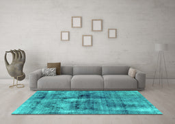 Machine Washable Abstract Turquoise Modern Area Rugs in a Living Room,, wshabs2098turq
