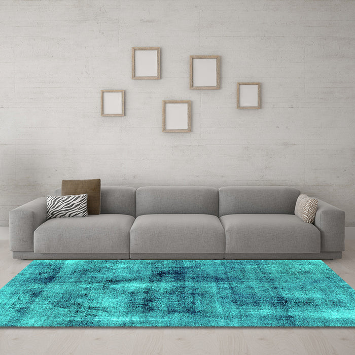 Machine Washable Abstract Turquoise Modern Area Rugs in a Living Room,, wshabs2098turq