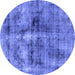 Round Abstract Blue Modern Rug, abs2098blu