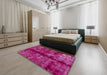 Abstract Raspberry Red Oriental Rug in a Bedroom, abs2099