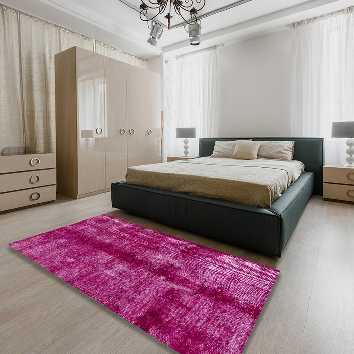 Machine Washable Abstract Raspberry Red Rug in a Bedroom, wshabs2099