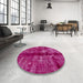 Round Abstract Raspberry Red Oriental Rug in a Office, abs2099