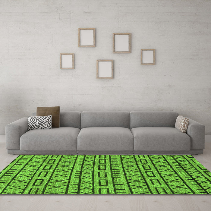 Machine Washable Abstract Green Modern Area Rugs in a Living Room,, wshabs209grn