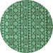 Round Machine Washable Abstract Turquoise Modern Area Rugs, wshabs209turq