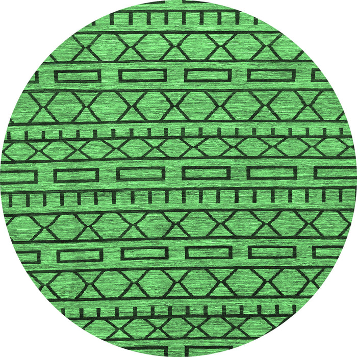 Round Machine Washable Abstract Emerald Green Modern Area Rugs, wshabs209emgrn