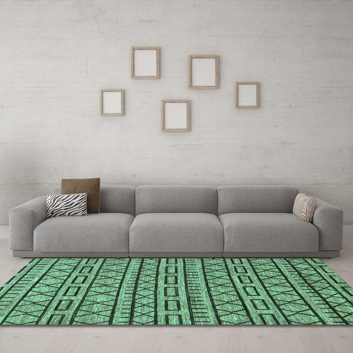 Machine Washable Abstract Turquoise Modern Area Rugs in a Living Room,, wshabs209turq