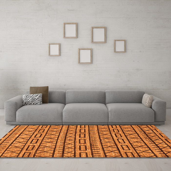 Machine Washable Abstract Orange Modern Area Rugs in a Living Room, wshabs209org