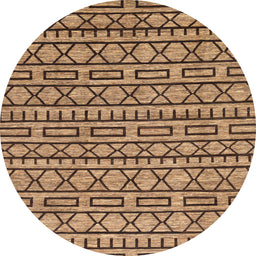 Round Abstract Saddle Brown Modern Rug, abs209