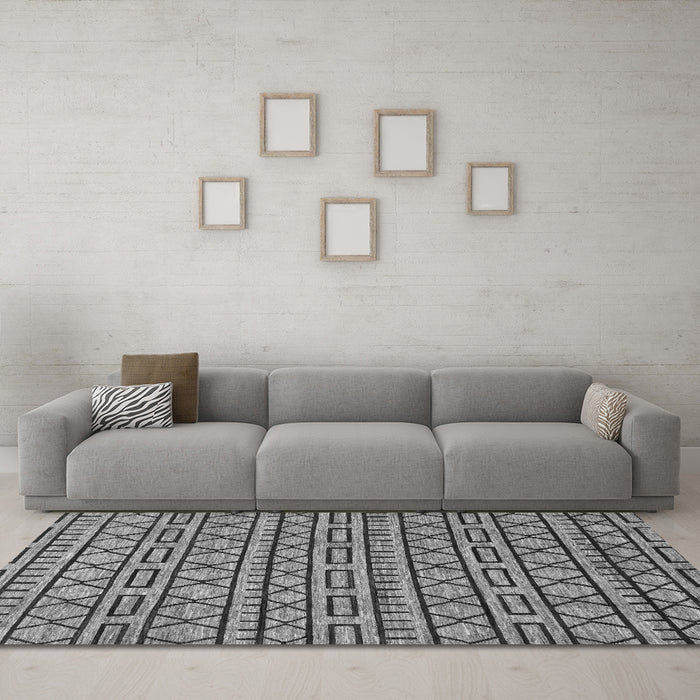 Machine Washable Abstract Gray Modern Rug in a Living Room,, wshabs209gry