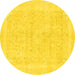 Round Abstract Yellow Modern Rug, abs2100yw