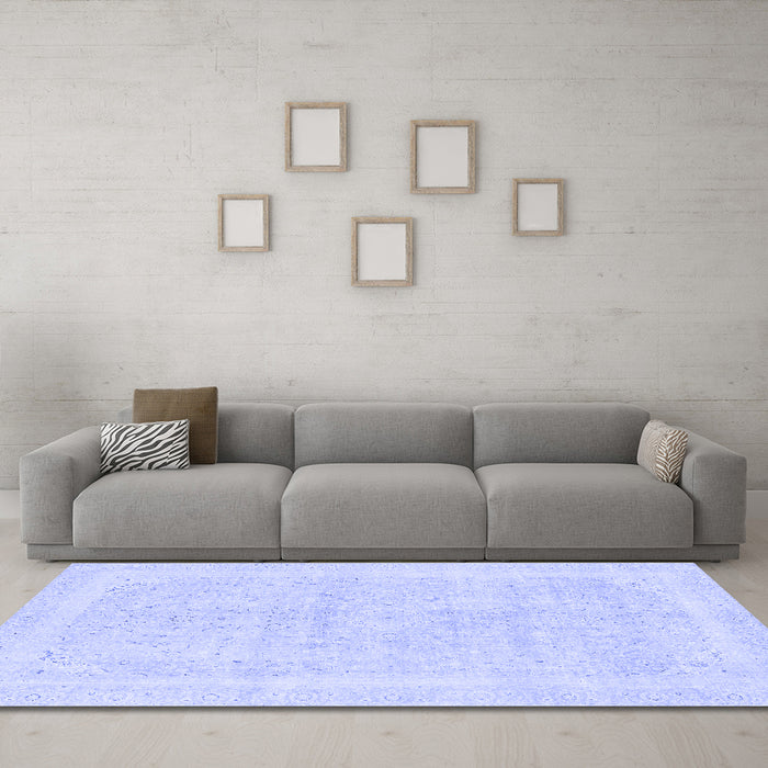 Machine Washable Abstract Blue Modern Rug in a Living Room, wshabs2100blu