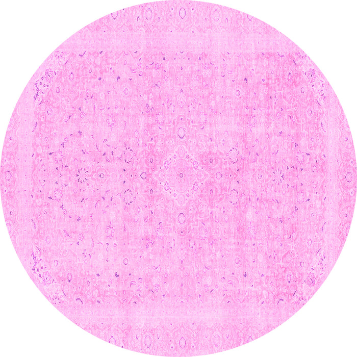 Round Machine Washable Abstract Pink Modern Rug, wshabs2100pnk