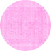 Round Machine Washable Abstract Pink Modern Rug, wshabs2100pnk