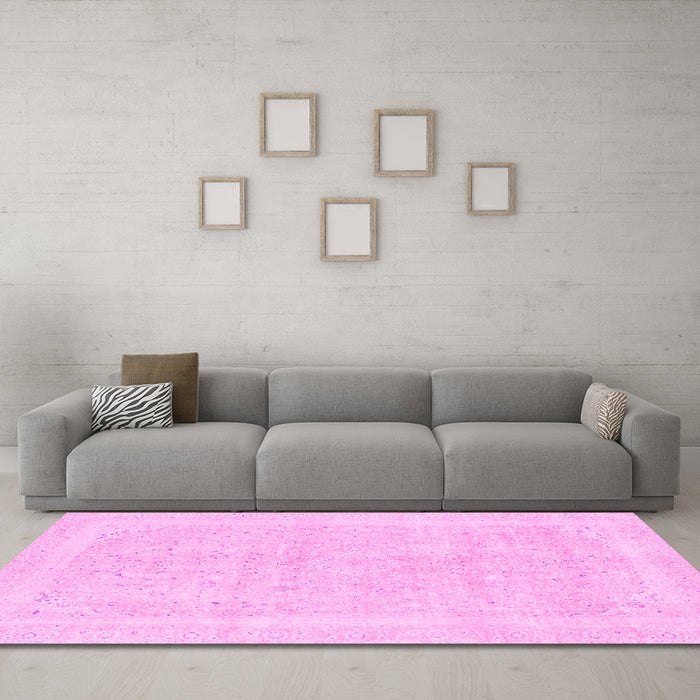Machine Washable Abstract Pink Modern Rug in a Living Room, wshabs2100pnk