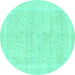 Round Machine Washable Abstract Turquoise Modern Area Rugs, wshabs2100turq