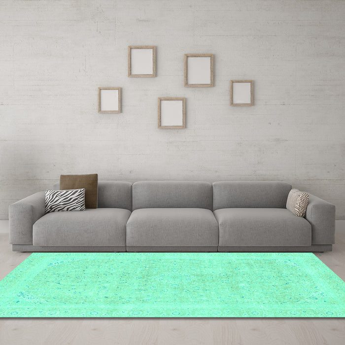 Machine Washable Abstract Turquoise Modern Area Rugs in a Living Room,, wshabs2100turq