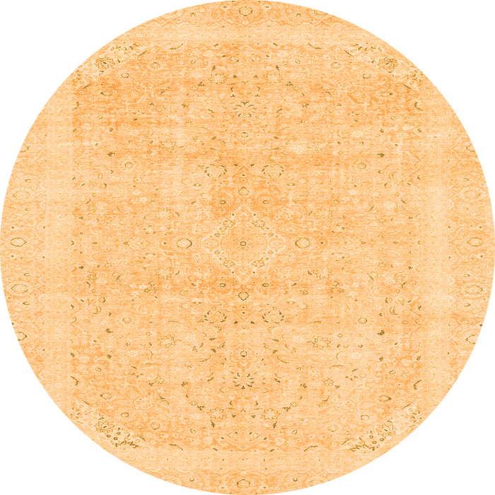 Round Machine Washable Abstract Orange Modern Area Rugs, wshabs2100org