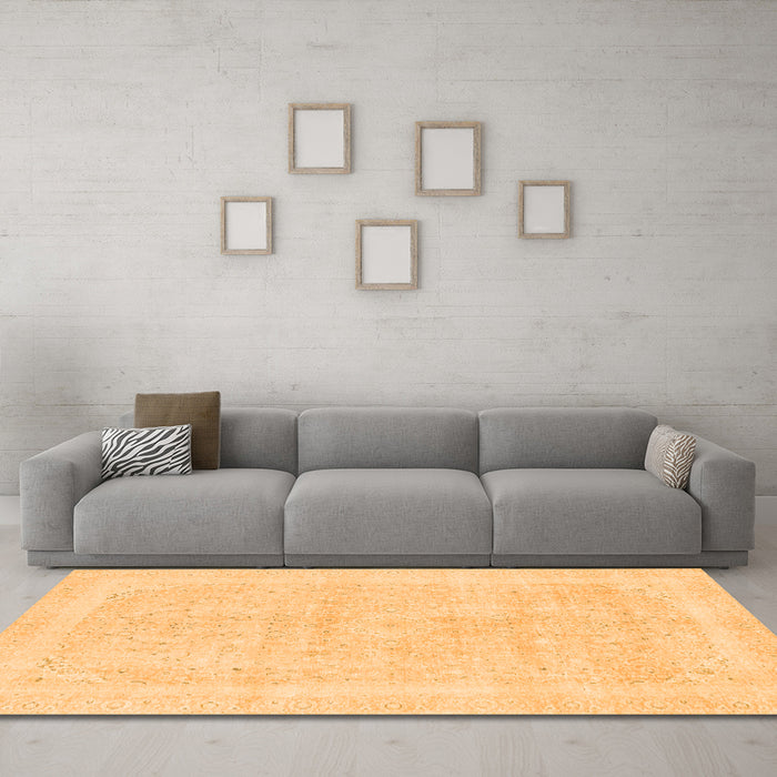 Machine Washable Abstract Orange Modern Area Rugs in a Living Room, wshabs2100org