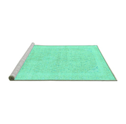 Sideview of Machine Washable Abstract Turquoise Modern Area Rugs, wshabs2100turq