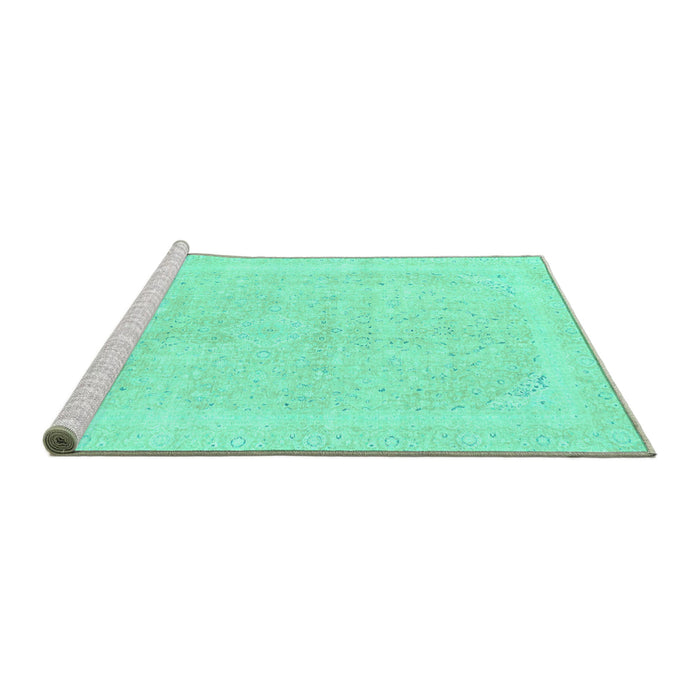 Sideview of Machine Washable Abstract Turquoise Modern Area Rugs, wshabs2100turq